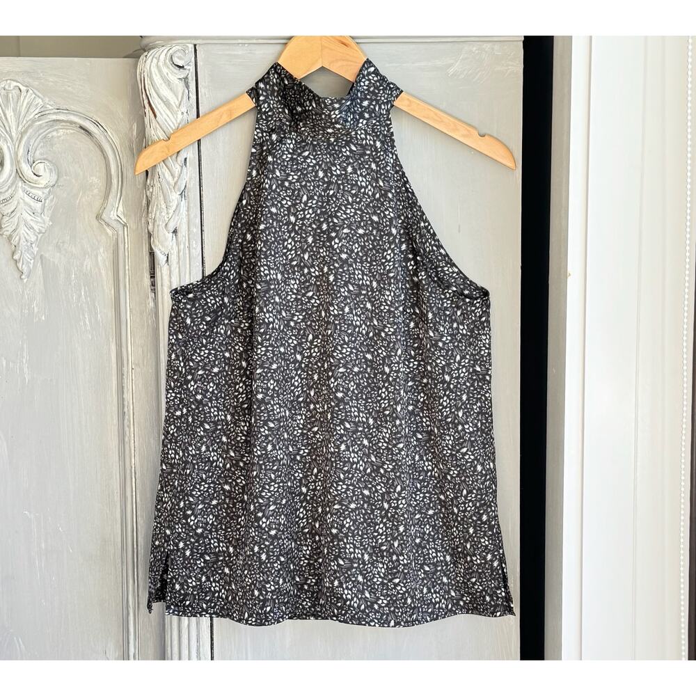 Chelsea28 Floral Halter Tie Neck Sleeveless Blouse Gray White Size S
